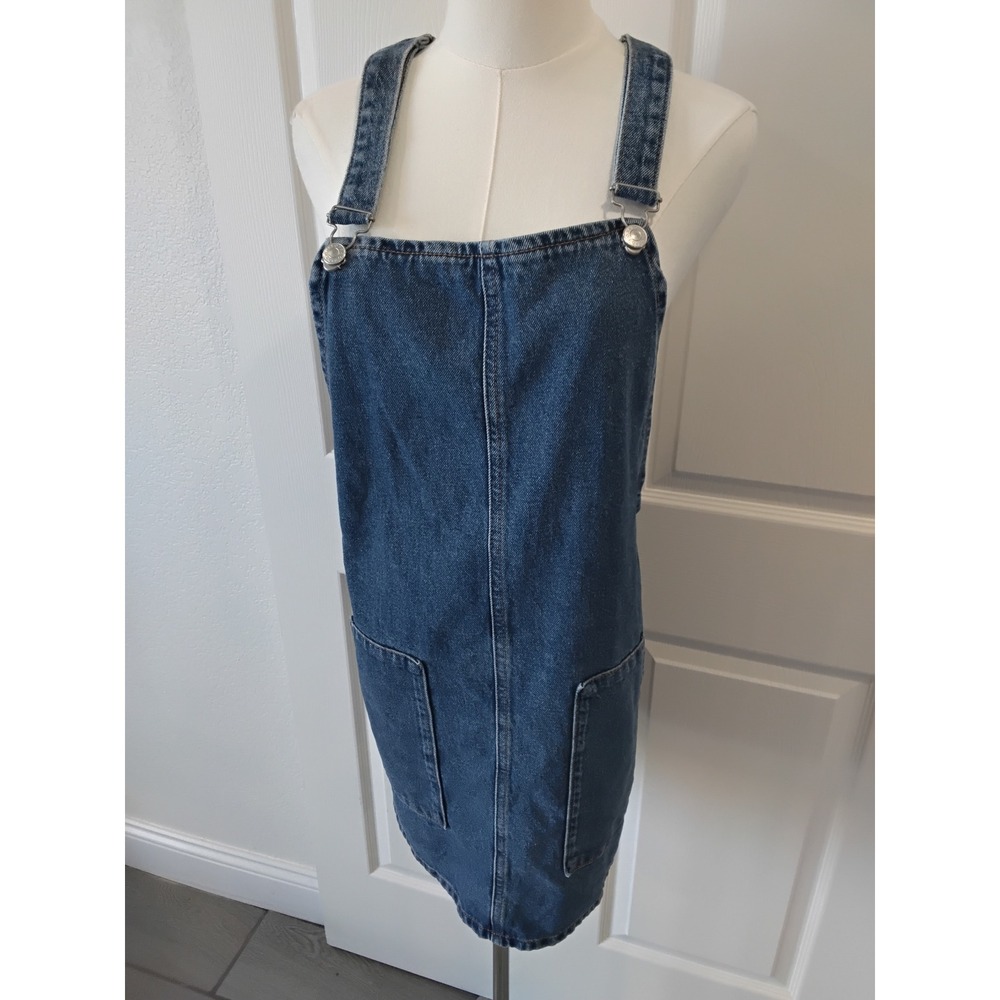 TOPSHOP MOTO Denim Pinafore Dress Blue Jean Dungaree‎ Style A-Line Mini Size 10